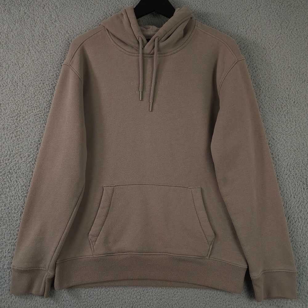 Abercrombie & Fitch Hoodie Mens S Beige Essential Popover Logo NYC Sweatshirt